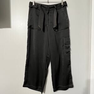 DKNY Black Wide Leg Cargo Pants Womens Size 10 Utility Pockets Belt